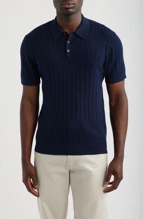 Nordstrom Cabled Cotton & Cashmere Polo Sweater in Navy Night at Nordstrom, Size Xx-Large