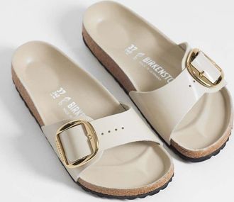 Birkenstock Madrid - Sandali in pelle verniciata color ostrica con fibbia grande-Bianco