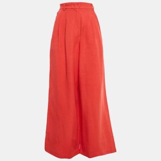 Max Mara X Lilly Aldridge Red Crepe & Linen Wide Leg Trousers