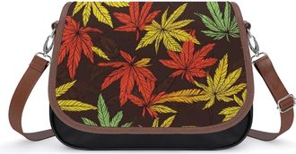 Generic Colorful Weed1 Crossbody Bag Womens Handbag PU Message Bags Shoulder Purse with Adjustable Strap