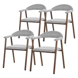ML Design Ml-design Juego 4 Sillas De Comedor Con Reposabrazos, Asientos De Cocina Y Sal&oacute;n Con Respaldo, Tapizado Tejido Gris Y Estructura De Acero Con Aspecto 