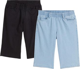 Bonprix Bermudas BONPRIX, Damen, Gr. 46, N-Gr, schwarz, blau bleached, Web, Obermaterial: 66% Baumwolle, 32% Polyester, 2% Elasthan, loose fit, Hosen Bermudas