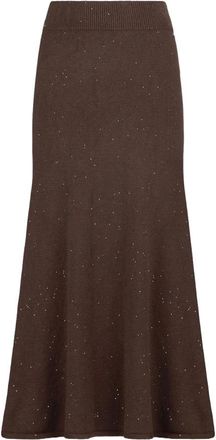 Liu Jo Gebreide midi-rok met pailletten - Dames - Midirokken - Bruin - S - Pailletten - Rokken