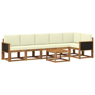 vidaXL Conjunto De Sof&aacute;s De Exterior 7 Pcs Natural Y Crema Poli&eacute;ster Vidaxl