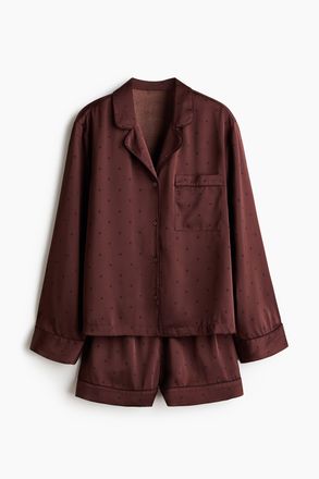 H&M Satinpyjama - Dunkelbraun/Gepunktet