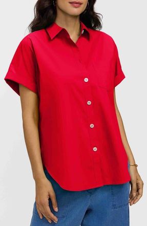 Foxcroft Abigail Short Sleeve Button-Up Shirt in Simply Red at Nordstrom, Size Large