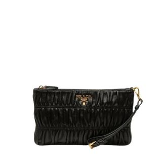 Prada Pre-owned Gathered Nappa Clutch - Dames - Pre-owned - Zwart - Maat: ONE Size Leer