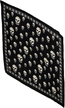 Alexander McQueen Classic Skull Print Pleated Silk Square Scarf in Black/Ivory at Nordstrom