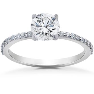 Pompeii3 1 ct Lab Grown Diamond Side Stone Accent Engagement Ring 14k White Gold