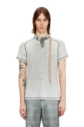 Diesel Rib-jersey top with biker neck strap - T-Shirts - Man - Grey