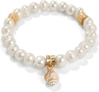 Brighton Womens Sunset Cove Poli Pearl Stretch Bracelet In Gold And White