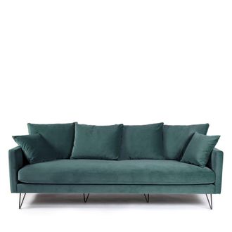DRAWER Sof&aacute; de 4 plazas en terciopelo con patas de metal negras - verde eucal