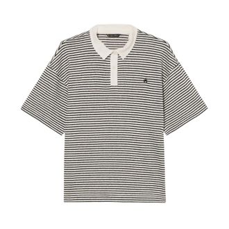 Brooks Brothers Gestreepte Linnen-Katoen Jersey Polo met Logo - Dames - Polos - Veelkleurig - L - Katoen - Tops
