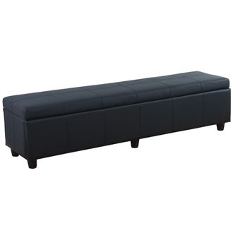 Hhg Hhg - Asiento De Banco Con Almacenaje Kriens Xxl, Imitaci&oacute;n De Cuero, 180x45x45cm Certificado Mvg, Negro Mate