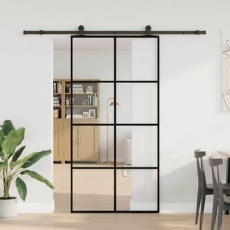 Berkfield Home Sliding Door with Hardware Set 102, 5x205 cm ESG Glass&Aluminium in Black