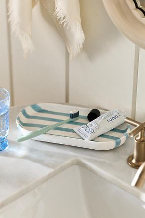 Anthropologie Striped Ceramic Bath Tray