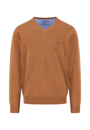 Fynch-Hatton Strickpullover FYNCH-HATTON, Herren, Gr. XXL, braun (hazel), Strick, Obermaterial: 100% Baumwolle, bestickt, unifarben, regular fit taillenbedeckt, Ru