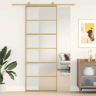 vidaXL Puerta Corredera Dorada Vidrio Esg Esmerilado Aluminio 76x205cm Vidaxl