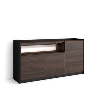 Skraut Home Skraut Home - Aparador Para Sal&oacute;n, Gran Capacidad De Almacenaje, 156x37x80cm, 3 Puertas, Led, Estilo Moderno, Roble Oscuro Y Negro