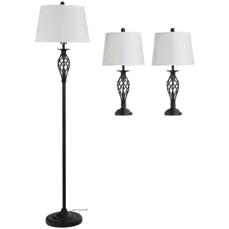 HOMCOM Set 3 Pezzi 1 Lampada Da Terra E 2 Lampade Da Tavolo Design Vintage - Homcom