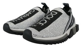 Dolce & Gabbana Womens Silver Rhinestones Sorrento Sneakers Shoes