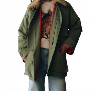 The Great. Reversible Quilted Liner Parka Jacket In Army & Hot Orange