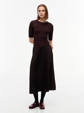 Tommy Hilfiger Womens Mixed-Media Pleated Midi Dress - Chocolate - XL