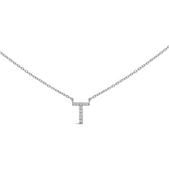 House of Brilliance 10K White Gold Diamond Accent A-Z Block Initial Pendant Necklace in White Gold | T at Nordstrom