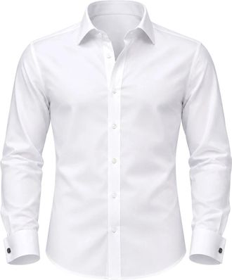 Alessandro Dell'Acqua Klassiek overhemd met knopen op de manchet - Heren - Zakelijke Overhemden - Wit - 3XL - Katoen - Overhemden