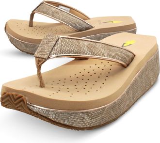 Volatile Womens Flip Flop Sandal Wedge, Champagne, 6 UK