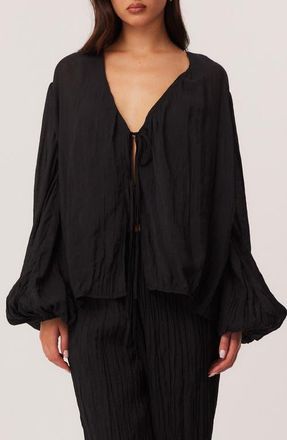 SNDYS Brandi Oversize Crinkle Tie Front Top in Black at Nordstrom, Size X-Large
