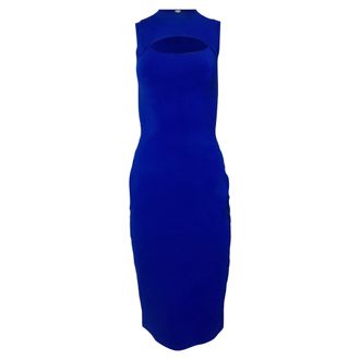 Victoria Beckham VB Body Cutout Stretch-Knit Midi Dress In Blue Viscose