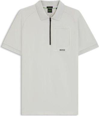 BOSS Zip-neck polo shirt in moisture-wicking stretch cotton