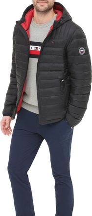 Tommy Hilfiger mens150AN555Water Resistant Ultra Loft Filled Hooded Puffer Jacket Down Alternative Coat - Black - Large