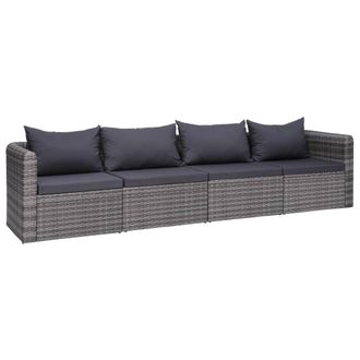 vidaXL Vidaxl - Set De Sof&aacute;s De Jard&iacute;n 4 Piezas Y Cojines Rat&aacute;n Sint&eacute;tico Gris