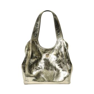 Pinko Borsa media in pelle effetto used - Dames - Schoudertassen - Geel - ONE Size - Leer - Tassen