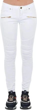 Frankie Morello Chic Biker Stretch Denim Jeans - Dames - Skinny Jeans - Wit - XS - Denim - Jeans