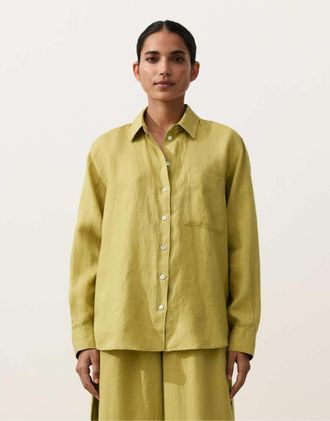 Oysho Camicia comoda verde lime in 100% lino