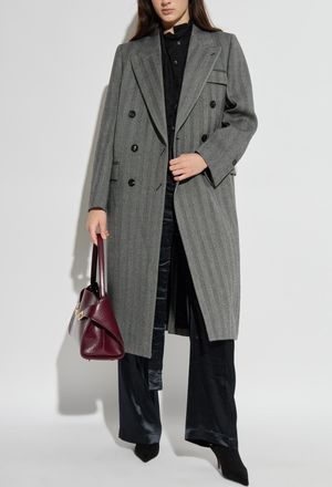 Ferragamo Wool Coat With Herringbone Pattern, Womens, Grey