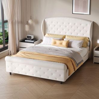 OEM Cama 140x200 Con Somier Y Colch&oacute;n, Cama De Adulto 140x200 Cm, Cama Con Arc&oacute;n Doble, Estructura De Cama Con Somier Y Cabecero Acolchado