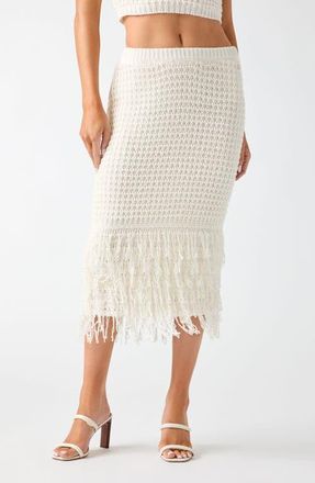 Guess Remi Open Stitch Fringe Midi Skirt in White at Nordstrom, Size X-Small