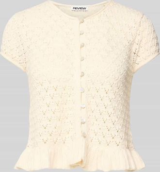 Review Stricktop mit Knopfverschluss und Sch&ouml;&szlig;chendetail in Offwhite, Gr&ouml;&szlig;e XL