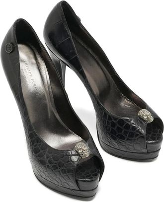 Philipp Plein Pumps Skull con effetto coccodrillo goffrato 145mm - Nero