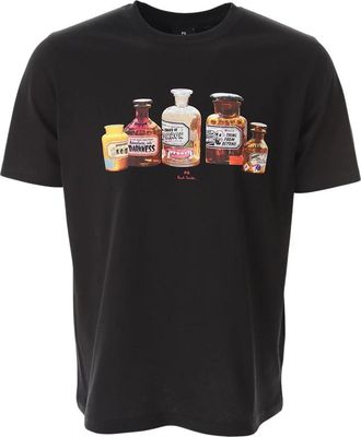 Paul Smith T-shirt met flessenprint en ronde hals - Heren - T-shirts - Zwart - S - Katoen - Tops