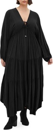 City Chic Divine Grace Long Sleeve Handkerchief Hem Dress in Black at Nordstrom, Size Xxs