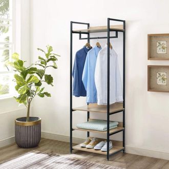 Woltu Stand Appendiabiti con Ripiani Attaccapanni per Cameretta Guardaroba Rovere Chiaro + Nero - Woltu