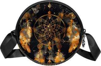 Generic Circle Crossbody Bag for Women, Dreamcatcher Small Sling Bag Daypack with Zipper Adjustable Shoulder Straps Casual Ladies Girls Round Purse