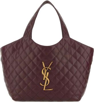 Saint Laurent Quilted Logo Leather Shopping Tote Bag