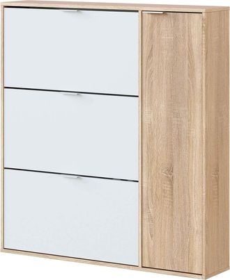 HOGAR 24 Zapatero 4 puertas y baldas capacidad 30 pares roble canadian y blanco