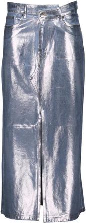 Co'Couture Foil Midi Rok - Dames - Midirokken - Grijs - XS - Polyester - Rokken